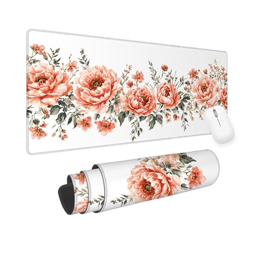 Mausepad Weiß, Mausepad XXL 600x300x3mm Gaming Mauspad Blume, Mouse Pad mit Vernähte Kanten, Rutschfester Mousepad mit Einer speziellen Oberfläche verbessert Geschwindigkeit und Präzision yv-23 von Mixmblon