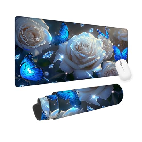 Mausepad Weiß,Mausepad XXL 700x400x3mm Gaming Mauspad Schmetterling,Mouse Pad mit Vernähte Kanten,Rutschfester Mousepad mit Einer speziellen Oberfläche verbessert Geschwindigkeit und Präzision yv-18 von Mixmblon