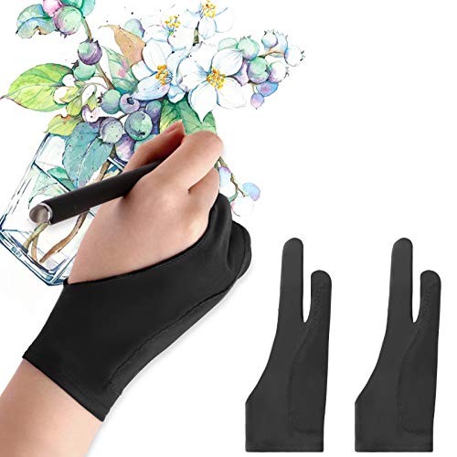Mixoo Künstlerhandschuhe, 2 Stück, Handflächen-Abwehrhandschuhe mit Zwei Fingern für Papierskizzen, iPad, Grafik-Tablet, geeignet für Linke und rechte Hand L von Mixoo