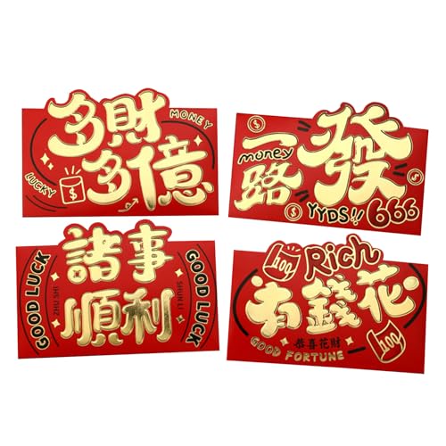 4 Stück chinesische rote Umschläge, Neujahrsverpackungen, Hong Baos, exquisite Papier-Geldtüten für Neujahrsgeschenke, kreative Cartoons von Mjaie