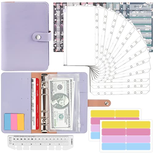 Mlife Ringbuch,Budget Planner - 26pcs Leder Notizbuch Ordner mit Klar Plastik Binderumschlägen,Budgetblätter,Etikettenaufklebern,Geld Aufbewahrung ​Sparbuch für Reisen und Tagebuch (Violett) von Mlife