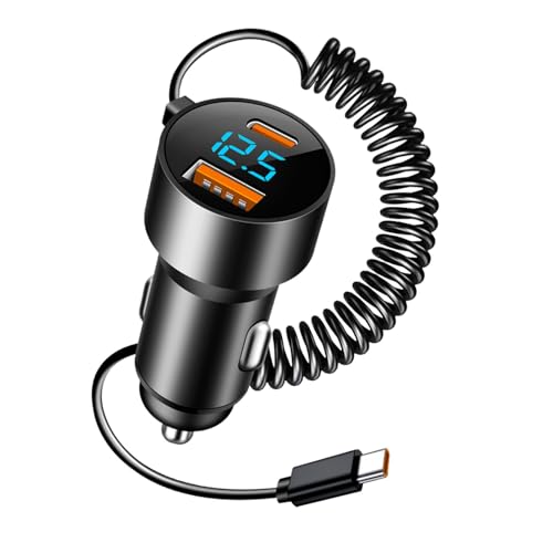 High-Power USB C Car Charger Fast Charging Adapter – 100 W PD QC 3.0 mit einziehbarem Kabel, ideal für schnelles Aufladen von mobilen Geräten und Laptops von Mlllokfki