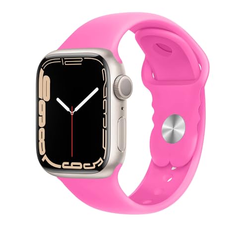 Mlosy Kompatibel mit Apple Watch Armband 38mm 40mm 41mm 42mm 44mm 45mm, Weiches Silikon Sport Armband Ersatz für iWatch Serie 9 SE 8 7 6 5 4 3 2 1 Herren Damen (38/40/41mm-S/M, Barbie rosa) von Mlosy