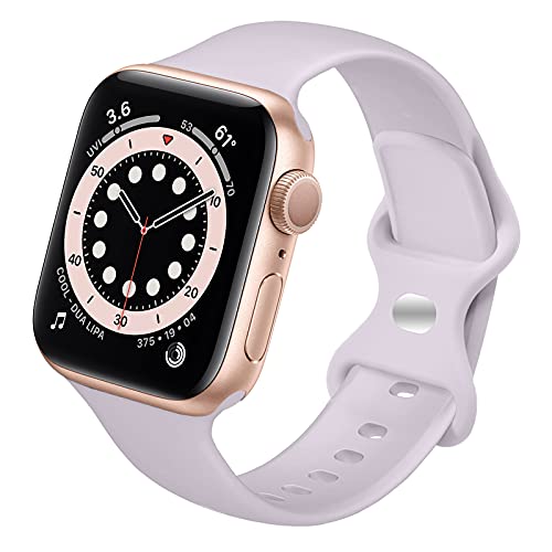 Mlosy Kompatibel mit Apple Watch Armband 38mm 40mm 41mm 42mm 44mm 45mm, Weiches Silikon Sport Armband Ersatz für iWatch Serie 9 SE 8 7 6 5 4 3 2 1 Herren Damen (38/40/41mm-S/M, Lavendel) von Mlosy
