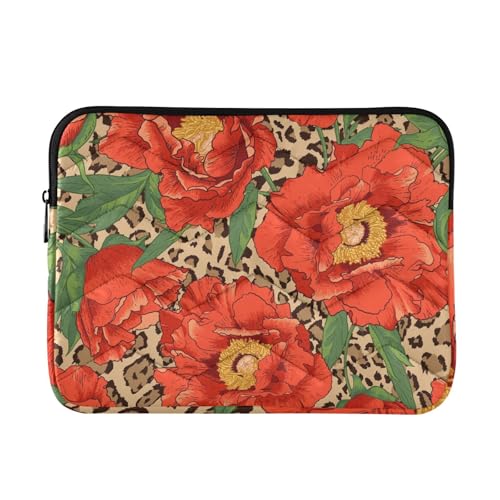 Mnsruu Laptophülle mit schönem tropischem Vintage-Blumenmuster auf Leoparden-Hintergrund, wasserdichte Laptop-Tasche für 33-40,6 cm (13 - 16 Zoll) Notebook-Computer, Tablet, Reißverschluss, von Mnsruu