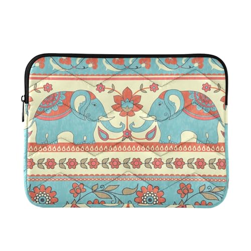 Mnsruu Laptoptasche mit indischen ethnischen Elefanten und Blumen, wasserdichte Laptoptasche für 33-40,6 cm (13 - 16 Zoll) Notebook-Computer, Tablet, Reißverschluss, Aktentasche, Tragetasche/Tasche von Mnsruu