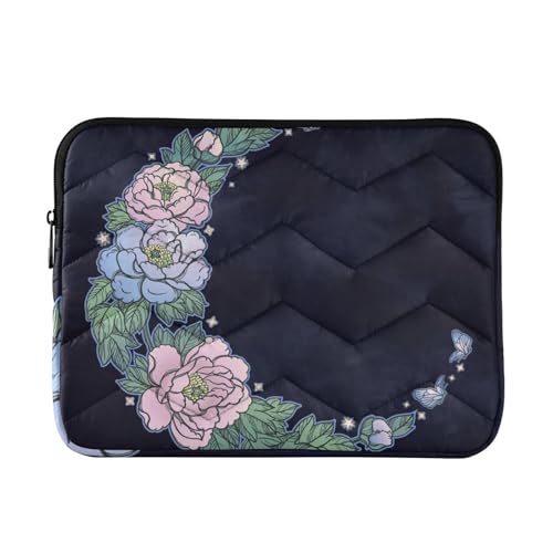 Mnsruu Schöne romantische Laptoptasche mit Blumenmond-Motiv, wasserdichte Laptoptasche für 33-40,6 cm (13 - 16 Zoll) Notebooks, Computer, Tablet, Reißverschluss, Aktentasche, Tragetasche/Tasche von Mnsruu