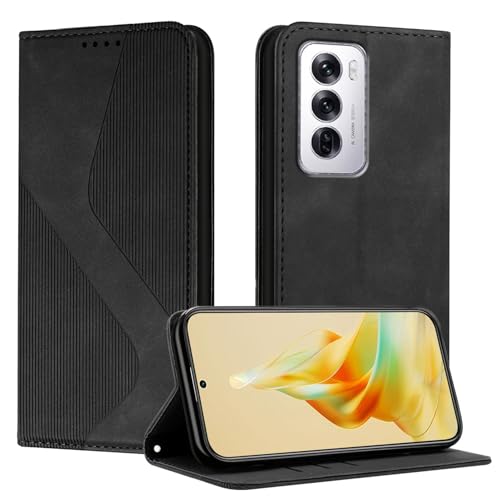 Mo-Somnus Kompatibel mit Oppo Reno12 Hülle, Schutzhülle Oppo Reno12, Magnet PU Leder Tasche Handyhülle Klappbar Brieftasche Klapphülle (Schwarz) von Mo-Somnus