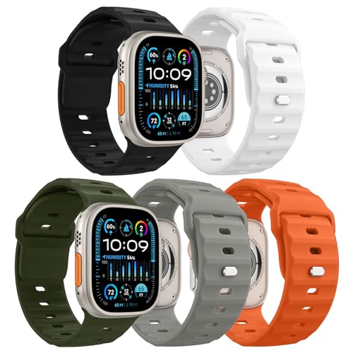 MoKo 5Stück Ozean Armbänder Kompatibel mit Apple Watch Ultra 2 Armband 49mm 46mm 45mm 44mm 42mm für Herren Damen,Wasserdicht Silikon Sport Armband für iWatch Serie 10 9 8 7 6 5 4 3 SE Ultra 2,Bunt C von MoKo