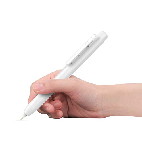 MoKo Hülle Kompatibel mit Apple Pencil 1. Generation, Retractable Ausziehbare Schutzhülle mit Apple Pencil Hülle, Stifthalter mit Stabilem Clip, rutschfeste Einfarbige Stifthülle, Weiß von MoKo