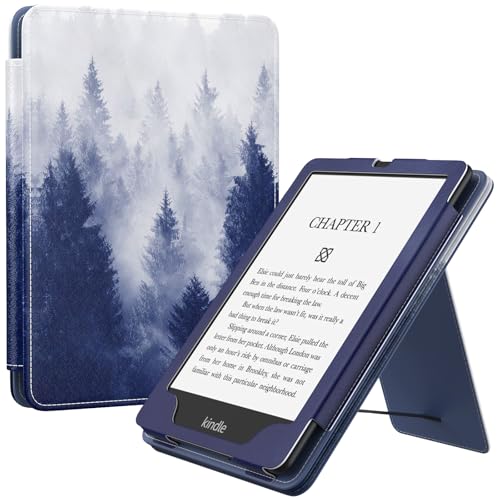 MoKo Hülle Kompatibel mit Kindle Paperwhite 11. Generation 2021, Slim PU Tablet Schutzhülle mit Auto Schlaf/Aufwach Handschlaufe für Kindle Paperwhite 6,8 Zoll, Signature Edition, Grauer Wald von MoKo