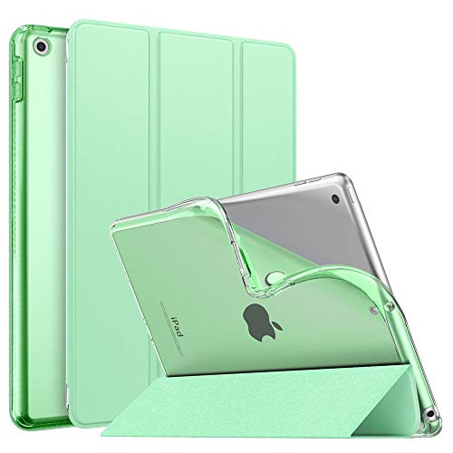 MoKo Hülle Kompatibel mit Neu iPad 9./8./7. Generation (2021/2020/2019), iPad 10,2 Zoll Hülle mit Ständer, TPU Transluzent Matt Rückseite Cover mit Auto Schlaf/Aufwach Funktion, Grün von MoKo