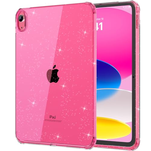 MoKo Hülle Kompatibel mit iPad 10. Generation 2022, iPad 10,9 Zoll, Kratzfest Klare Schutzhülle Dünne Hülle Cover mit Stoßfester Schlagfestigkeit Tablet Hülle, Glitzerblumen Rosa von MoKo