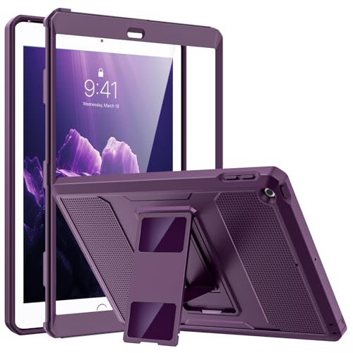 MoKo Hülle Kompatibel mit iPad 9.7" 2018/2017, iPad 6. Generation/iPad 5. Generation - Heavy Duty Ganzkörper-Rugged Schutzhülle Cover mit integriertem Displayschutz für iPad 9.7", Dunkelviolett von MoKo