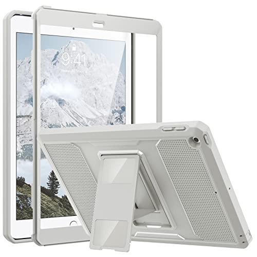 MoKo Hülle Kompatibel mit iPad 9.7" 2018/2017, iPad 6. Generation/iPad 5. Generation - Heavy Duty Ganzkörper-Rugged Schutzhülle Cover mit integriertem Displayschutz für iPad 9.7", Hell Grau von MoKo