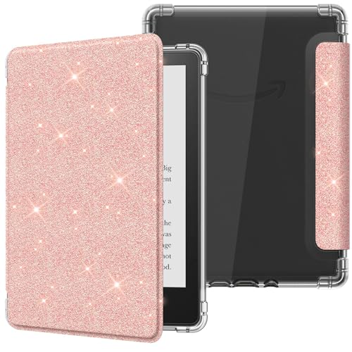 MoKo Hülle für 6.8" All-New Kindle Paperwhite (11. Generation 2021 Modell), Ultraklar Weich Flexibel Transparent TPU Rückseite Leicht Schutzhülle mit Auto Schlaf/Aufwach, Glitter Hellrosa von MoKo