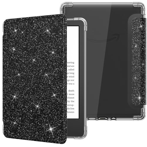 MoKo Hülle für 6" All-New Kindle (11th Generation-2024/2022 Modell), Ultraklar Weich Flexibel Transparent TPU Rückseite Leicht Schutzhülle mit Auto Schlaf/Aufwach für Kindle 2024, Glitzer Schwarz von MoKo