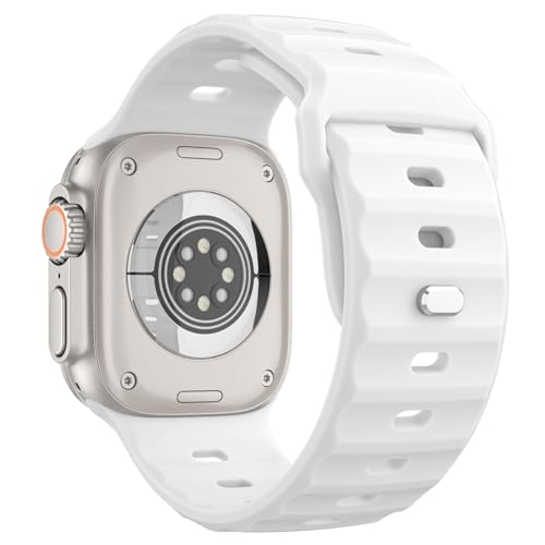 MoKo Ozean Armbänder Kompatibel mit Apple Watch Ultra2 Armband 49mm 46mm 45mm 44mm 42mm für Herren Damen,Wasserdicht Silikon Sport Armband für iWatch Serie 10 9 8 7 6 5 4 3 SE Ultra 2,Weiß von MoKo