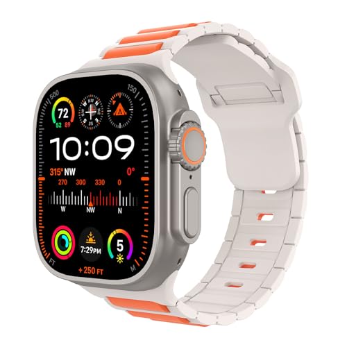 MoKo Silikon Sport Armband Kompatibel mit Apple Watch Ultra 2/Ultra 49mm 46mm 45mm 44mm 42mm Herren Damen,Verstellbare Ersatzbänder Armband für iWatch Ultra2 Serie 10 9 8 7 6 5 4 3 2 1 SE,Schw/Orange von MoKo