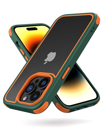 MobNano Ultra Hybrid Durchsichtig Hülle für iPhone 14 Pro Max Hülle Stoßfest Bumper Transparent Handyhülle Shockproof Fallschutz Silicone iPhone 14 Pro Max Case - Grün/Orange von MobNano