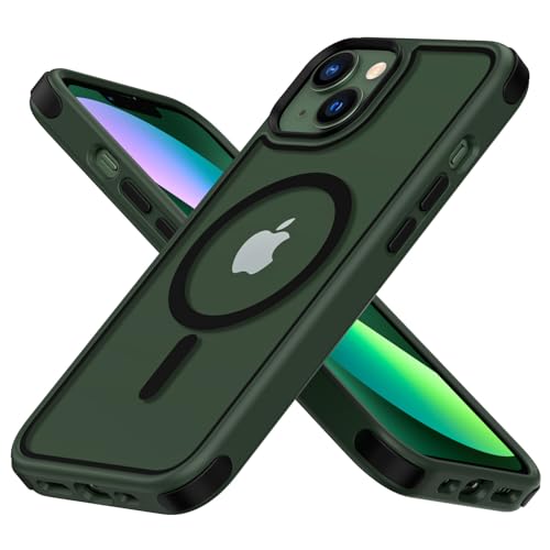 MobNano Hybrid Magnetisch Durchsichtig Hülle für iPhone 13 Hülle, iPhone 14 Hülle [Kompatibel mit MagSafe] Stoßfest Bumper Transparent Starke Magnet Handyhülle Silicone iPhone 13 14 Case-Grün/Schwarz von MobNano