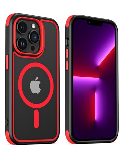 MobNano Hybrid Magnetisch Durchsichtig Hülle für iPhone 13 Pro Hülle [Kompatibel mit MagSafe] Stoßfest Bumper Transparent Starke Magnet Handyhülle Clear Silicone iPhone 13pro Case - Schwarz/Rot von MobNano