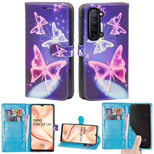 Oppo Find X2 Lite Hülle, Brieftaschen-Schutzhülle, magnetisch, Flip Leder mit Kartenfächern und Standfunktion, kompatibel mit Oppo Find X2 Lite (6,4 Zoll) (Schmetterling-Blau) von Mobile Stuff