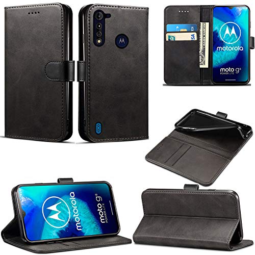 Schutzhülle für Motorola Moto G8 Power Lite, Brieftaschen-Schutzhülle, magnetisch, Leder, mit Kartenfächern und Standfunktion, für Moto G8 Power Lite, Schwarz von Mobile Stuff