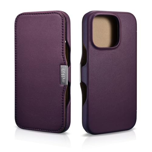 Mobiskin Hülle passend für iPhone 16 PRO (6,3 Zoll), Handyhülle mit Leder, Case kompatibel mit MagSafe, Schutzhülle, Handy-Tasche, Slim Cover, dünn, Lila, Violett, dunkel von Mobiskin