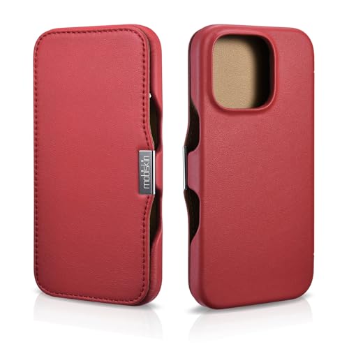 Mobiskin Hülle passend für iPhone 16 PRO (6,3 Zoll), Handyhülle mit Leder, Case kompatibel mit MagSafe, Schutzhülle, Handy-Tasche, Slim Cover, dünn, Rot von Mobiskin