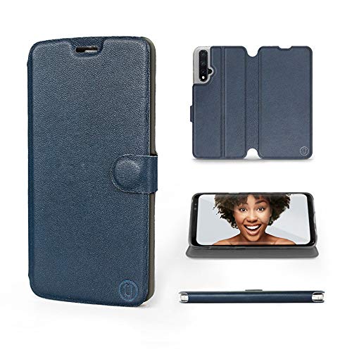 Mobiwear | Echt Lederhülle | Kompatibel mit Huawei Nova 5T, Made in EU handyhülle, Slim Leather Case, Premium Flip Schutzhülle, Transparent TPU Silicon, Book Style, Tasche - Blaues Leder von Mobiwear