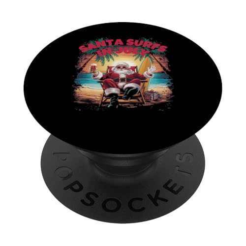 Santa Surfs im Juli - Weihnachten im Juli Strandparty PopSockets Klebender PopGrip von Mocking Merch