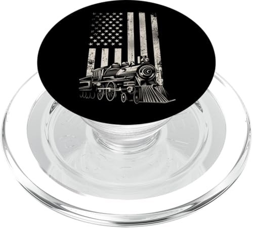 Dampflokomotive mit amerikanischer Flagge PopSockets PopGrip für MagSafe von Model Train Railroad Conductor Engineer HD0