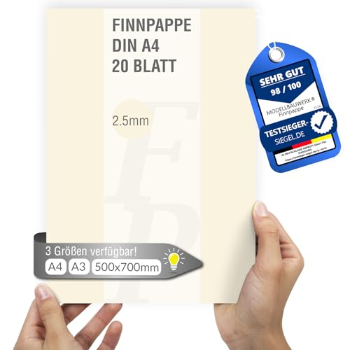 20 Blatt Finnpappe DIN A4 | 2.5mm Stärke | Modellbauwerk® | für Modellbau und Basteln | Architektur | Studium | Material | Diorama | finnische Holzpappe | Skanpappe | Scrapbook | Karton | Kreativ sein von Modellbauwerk