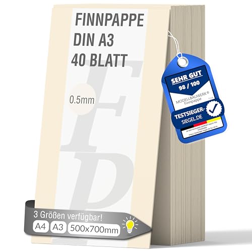 40 Blatt Finnpappe DIN A3 | 0.5mm Stärke | Modellbauwerk® | für Modellbau und Basteln | Architektur | Studium | Material | Diorama | finnische Holzpappe | Skanpappe | Scrapbook | Karton | Kreativ sein von Modellbauwerk