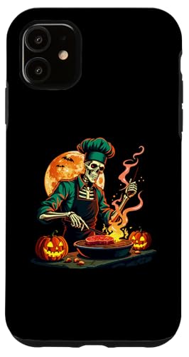 Hülle für iPhone 11 Gruseliger Skelettkoch Grillen BBQ | Halloween Barbecue Moon von Moderass - Spooky Skull Chefs Outfits