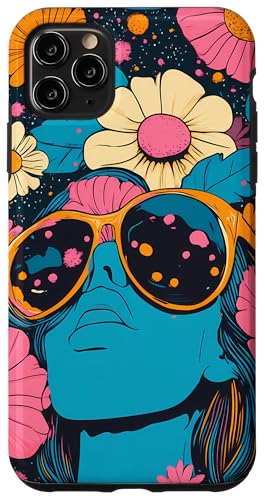 Hülle für iPhone 11 Pro Max Blue Pop Art Floral Ästhetische 70er 80er Jahre Retro Discokugel Damen von Modern Aesthetic Design Studio