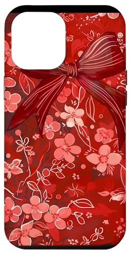 Hülle für iPhone 12 Pro Max Rote Art Deco Paisley Kirsche Rosa Schleife Kokette Ästhetik von Modern Aesthetic Design Studio