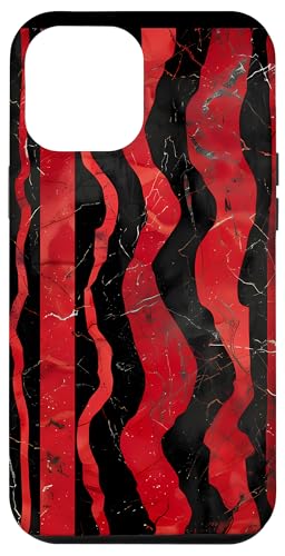 Hülle für iPhone 12 Pro Max Rotes Art-Deco-Streifen-Marmor-Muster von Modern Aesthetic Design Studio