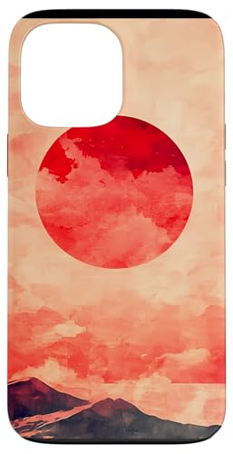 Hülle für iPhone 13 Pro Max Handyschutzhülle mit geometrischem Strand- und Ozean-Sonnenuntergang, Rot von Modern Aesthetic Design Studio