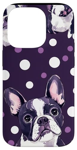 Hülle für iPhone 14 Pro Lila Aquarell Polka Dots Boston Terrier Muster von Modern Aesthetic Design Studio