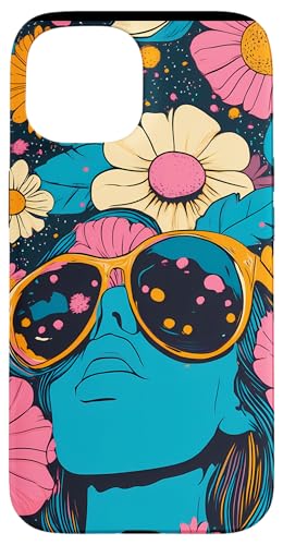 Hülle für iPhone 15 Blue Pop Art Floral Ästhetische 70er 80er Jahre Retro Discokugel Damen von Modern Aesthetic Design Studio