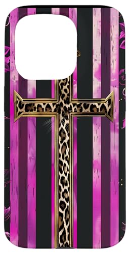 Hülle für iPhone 15 Pro Lila gestreiftes Kreuzmuster christliche Modeaccessoires von Modern Aesthetic Design Studio