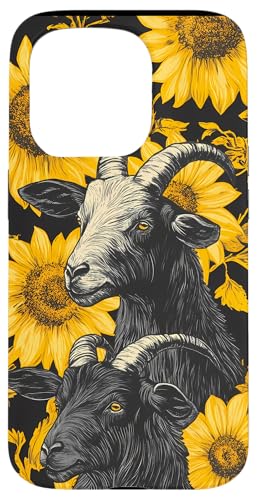 Hülle für iPhone 15 Pro Sonnenblumen-Ziegenfarm Life Muster – einzigartige Bauern-Neuheit von Modern Aesthetic Design Studio