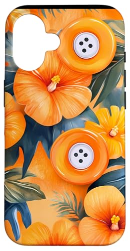 Hülle für iPhone 16 Orange Aquarell Tropisches Nähknopfmuster von Modern Aesthetic Design Studio