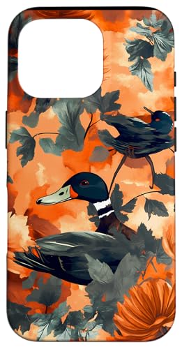 Hülle für iPhone 16 Pro Orange Aquarell Floral Camo Duck Hunters Muster von Modern Aesthetic Design Studio