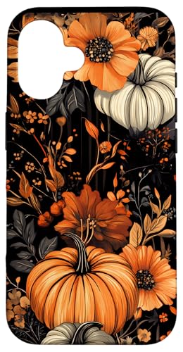 Hülle für iPhone 16 Schwarz Modern Gestreift Vintage Herbst Blume Herbst Kürbis von Modern Aesthetic Design Studio