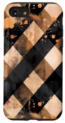 Hülle für iPhone SE (2020) / 7 / 8 Schwarzes Aquarell, Ethno, Braun, klassisches Karomuster von Modern Aesthetic Design Studio