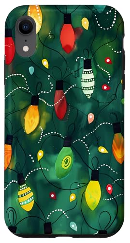 Hülle für iPhone XR Grünes Aquarell Ethnische Weihnachtsbeleuchtung Muster Dekor von Modern Aesthetic Design Studio