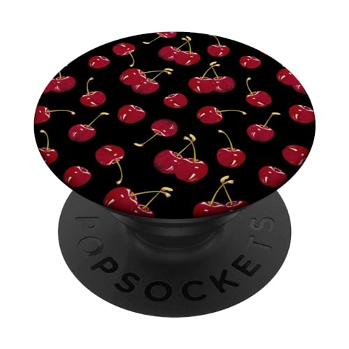 Niedliches rotes Kirschmuster, moderner schwarzer PopSockets mit austauschbarem PopGrip von Moderne Kawaii-Rotkirschmuster